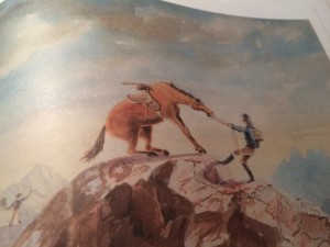 John Turnbell Thomson (1821-1884) zeigt das Erreichen eines Gipfels mit einem Pferd.